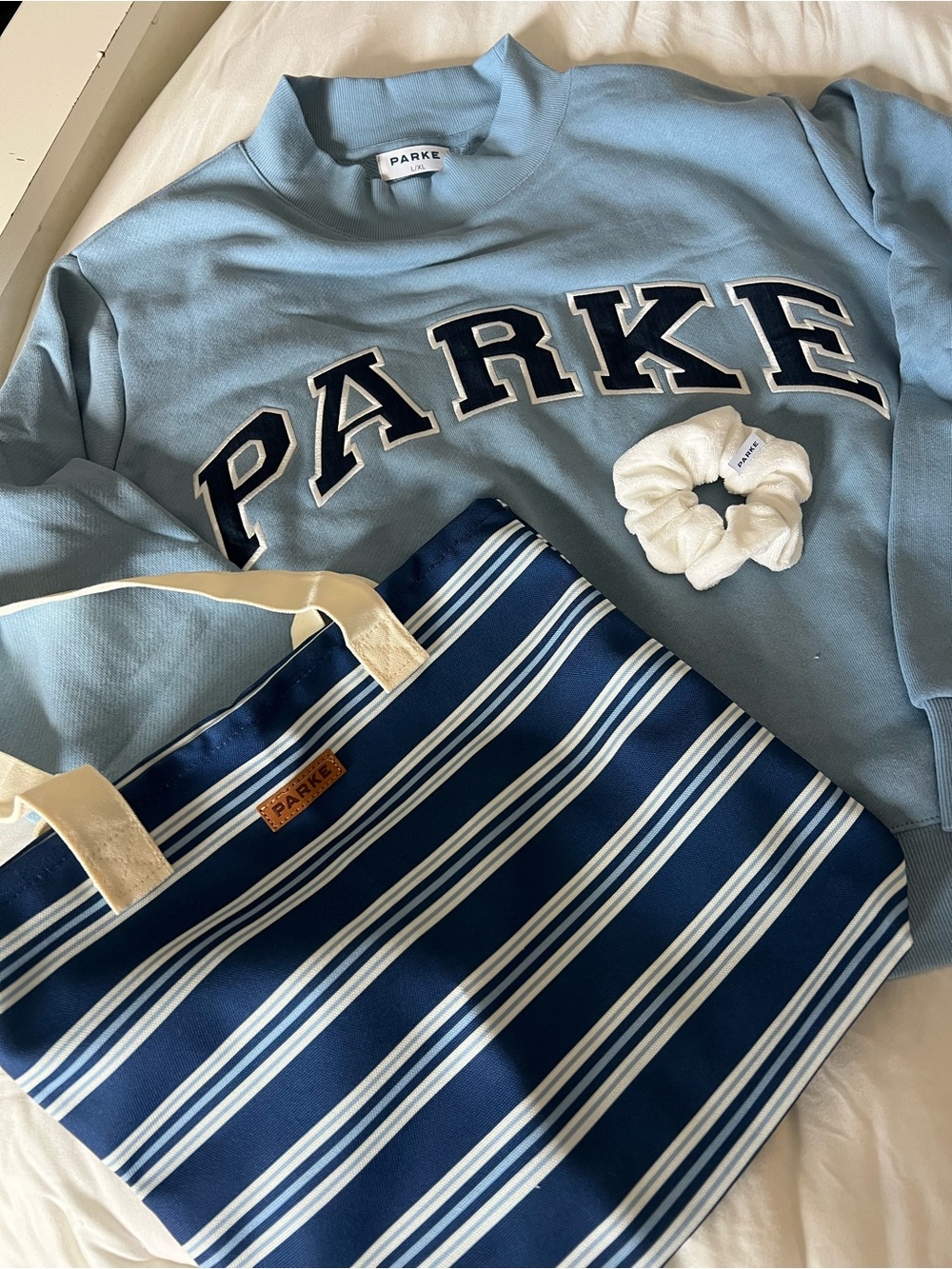 Parke Light Blue Logo Crewneck Sweater - Picture 1 of 1